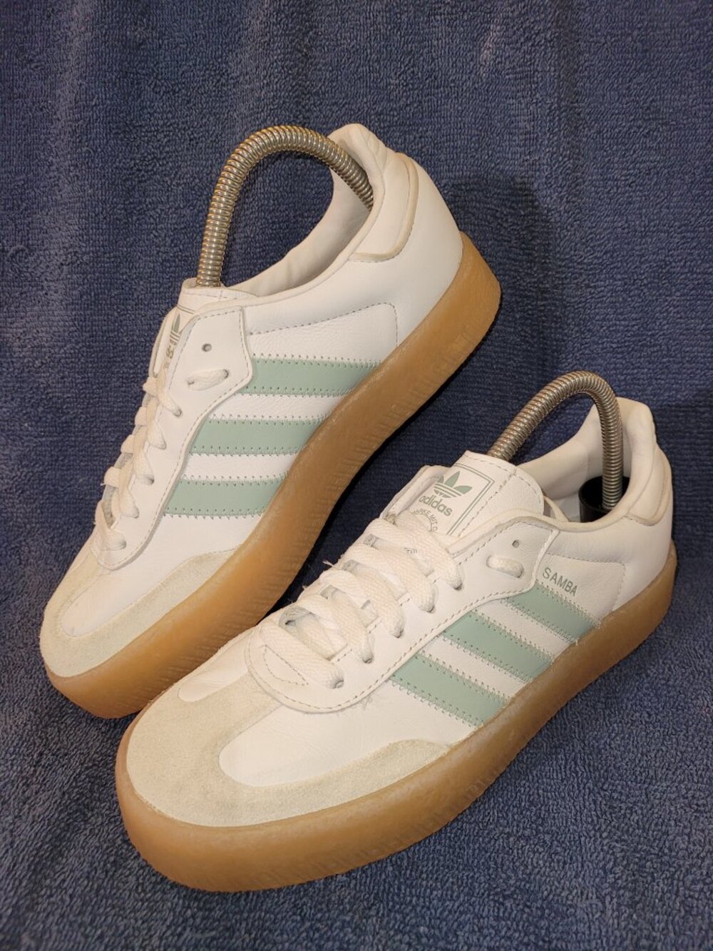 Adidas Sambae Samba Womens Size 7.5 White Light Blue Tan Sneakers JP5609 (#1655) - Picture 12 of 16